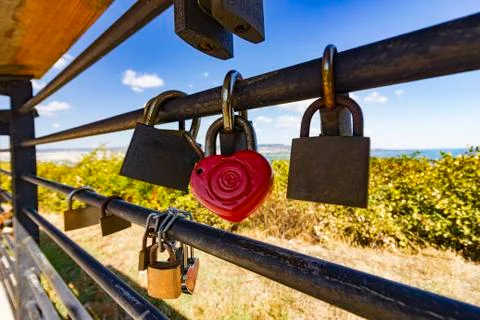 Heart shaped padlock Stock Photos
