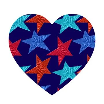 Heart shaped pattern with blue and red stars. Stock Illustration