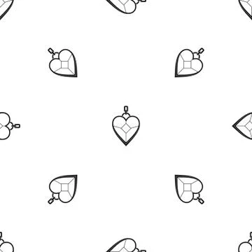 Heart shaped pendant pattern seamless black 스톡 일러스트
