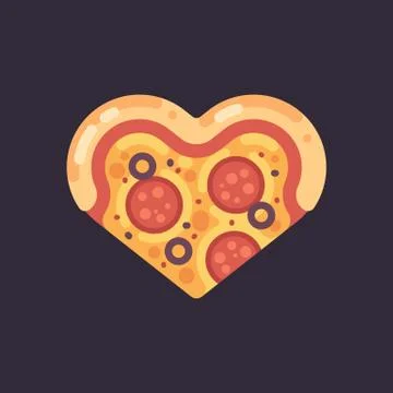 Heart shaped pizza flat icon Stock Illustration