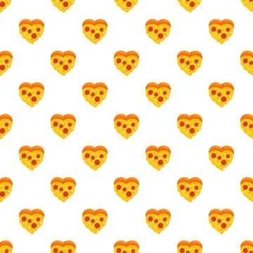 Heart shaped pizza slices creating seamless pattern background Illustrazione stock