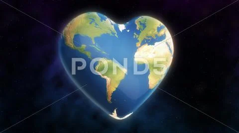 A heart-shaped planet Earth hanging in outer space Stock Illustration