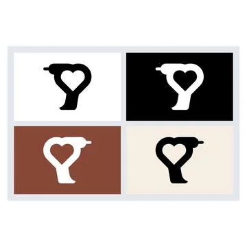 Heart Shaped Power Drill Logo Icon Set Stock Illustration