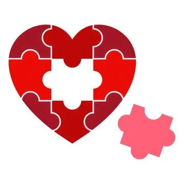 Heart shaped puzzle with missing piece in red and pink Stock Illustration