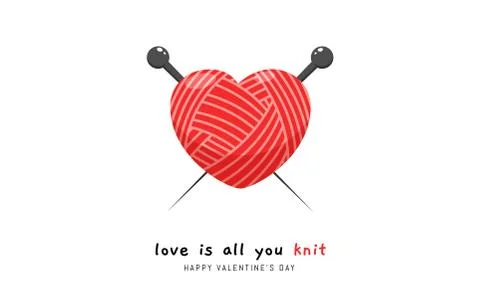 Heart shaped red wool with crossover needles. Valentine's vector illustration Stock Illustration