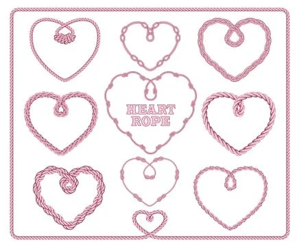 Heart shaped rope collection. Vector illustration. Ilustración de archivo