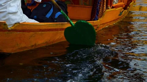 Heart Shaped Shikara Paddle Creating Ripples in Dal Lake Kashmir Stock Footage 336479946