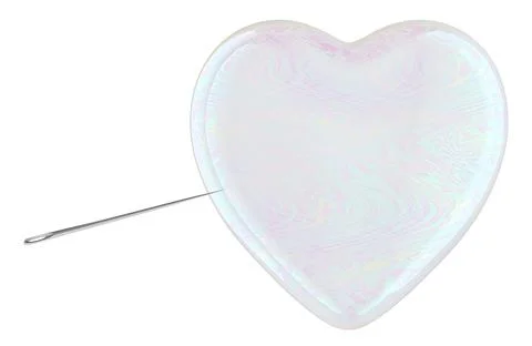 Heart shaped soap bubble with needle. False love, concept. 3D rendering Stock Illustration