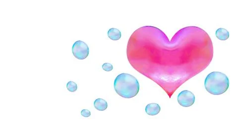 A heart-shaped soap bubble. white background isolated.  red heart. Stock Illustration