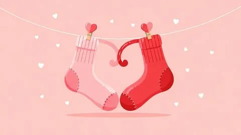 Heart-shaped socks on a clothesline Stock Illustration