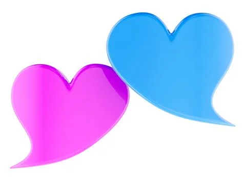 Heart shaped speech bubbles, pink and blue love chat icons. 3d rendering Stock Illustration