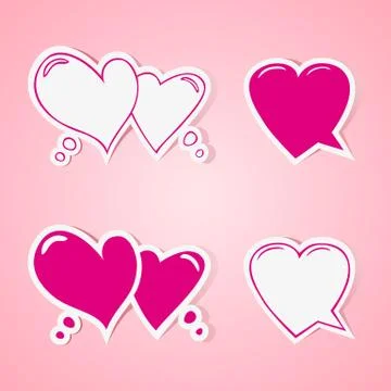 Heart shaped speech bubbles set Stock Illustration