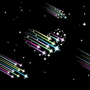 Heart shaped starfall pattern on black background Stock Illustration