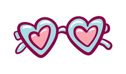 Heart-shaped sunglasses with bold frames and subtle highlights, clean vector Illustrazione stock