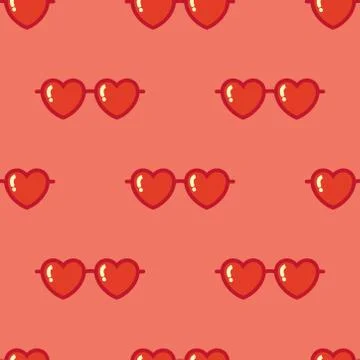 Heart shaped sunglasses seamless pattern in red color. textile design. exotic Stock Illustration