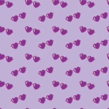 Heart shaped sunglasses seamless pattern in purple color. textile design. exo Stock Illustration