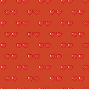 Heart shaped sunglasses seamless pattern in red color. textile design. 스톡 일러스트