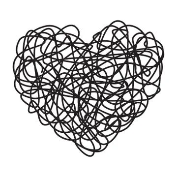 Heart shaped tangled grungy scribble isolated on white background Stock Illustration