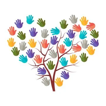 Heart Shaped Tree of Helping Hands Vector Illustration Stock Illustration