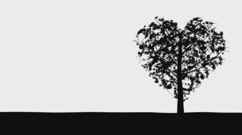 Heart Shaped Tree Swaying in Breeze - Alpha Matte - Alpha Channel Stock Footage 64831622