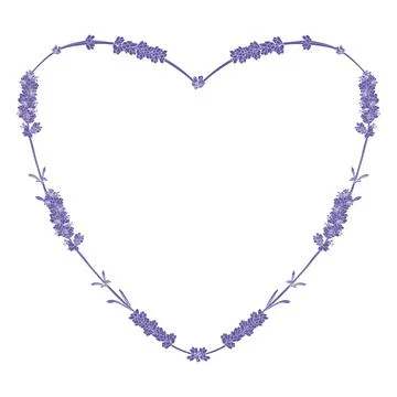Heart-shaped vector frame made of lavender twigs in lilac Stock Illustration