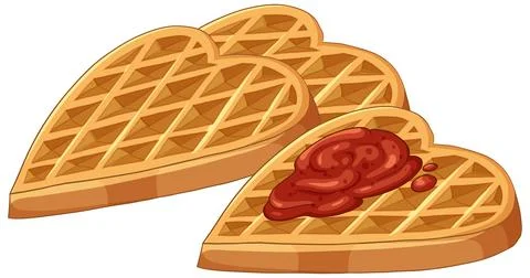 Heart Shaped Waffles with Red Fruit Jam Topping Vector Illustration Stock Illustration