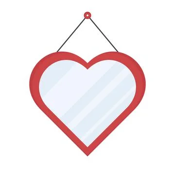 Heart shaped wall mirror. Flat vector illustration isolated on white background. Stock Illustration