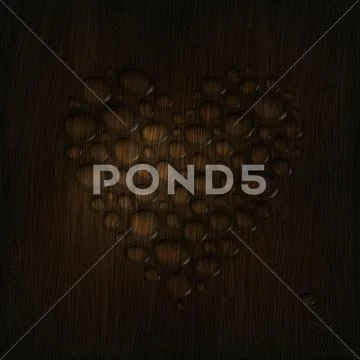 Heart shaped water drops on a wooden texture. Stock Illustration