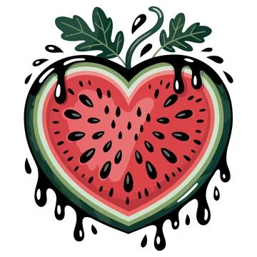 Heart Shaped Watermelon Slice with Dripping Splash Vector Illustration Stock Illustration