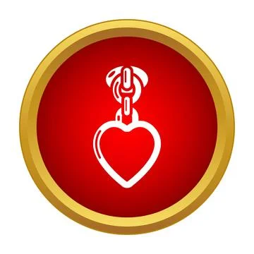Heart shaped zipper pull icon on red background Stock Illustration