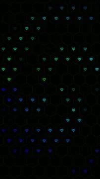 Heart shapes arranged in a hexagonal pattern on a dark background Stockillustratie