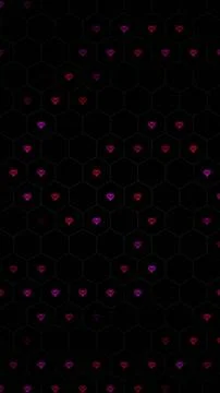 Heart shapes in a hexagonal pattern on a dark background Illustrazione stock