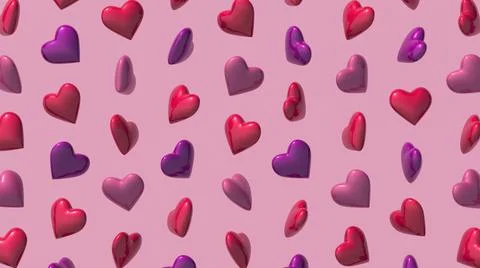 Heart shapes pattern on pink background. Abstract illustration, 3d render. Stock Illustration