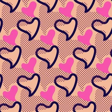 Heart shapes seamless pattern. Modern collage style design. Powder pink Stock Illustration