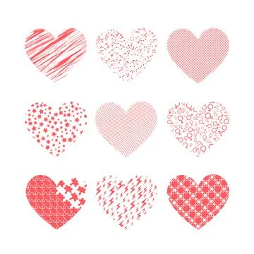 Heart shapes set vector illustration isolated on white background Illustrazione stock