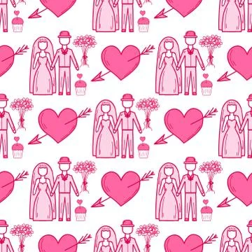 Heart sharp vector wedding couple seamless pattern background pink color card Stock-Illustration