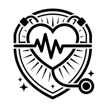 Heart Shield with Stethoscope and ECG Line Healthcare Medical Vector Stock Illustration