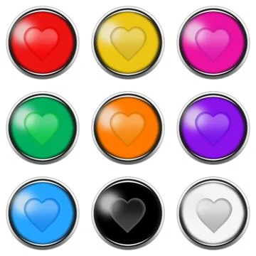 Heart sign button icon set isolated on white with clipping path 3d illustration Stock Illustration