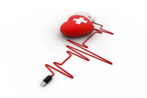 Heart sign with ecg graph Free Stock Illustration