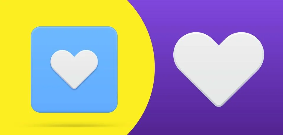 Heart simple 3d icon button set vector illustration. Romantic shape symbol of Stock Illustration