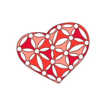 Heart with a simple floral pattern. Hand-drawn decorative Design elements. Ve Stock Illustration