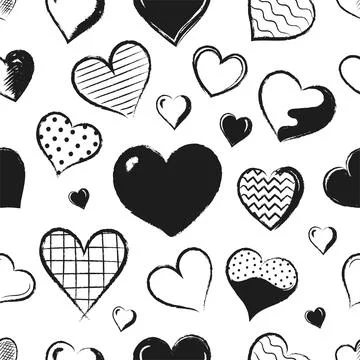 Heart sketch pattern. Seamless print with scribble love brushstroke shapes for Illustrazione stock