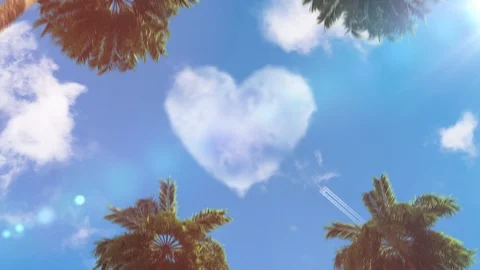 Heart in the sky in the form of clouds 3d animation on a tourist theme Stock Footage 116791140