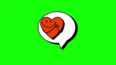 Heart with smiling face in speech bubble animation green screen Stock Footage 314260092