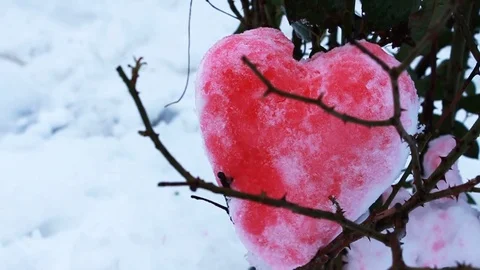 The heart of Snow painted the fall of the red liquid in slow motion Stock Footage 85143854