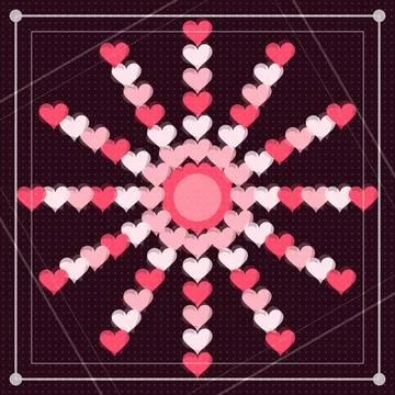 Heart snowflake pattern with pink white gradient on dark background Stock Illustration