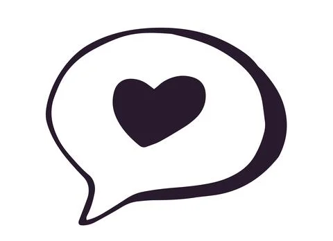 Heart Speech Bubble Hand Drawn Doodle Outline Isolated on White Background Stock Illustration