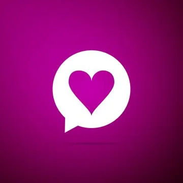 Heart in speech bubble icon isolated on purple background. Heart shape in Stock Illustration