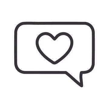 Heart speech bubble. Simple line art illustration of a speech bubble with a.. Stock Illustration