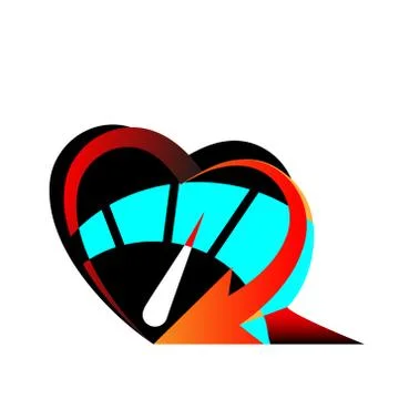Heart Speedometer icon with arrow speed, RPM logo icon. Racing test symbol. Stock Illustration